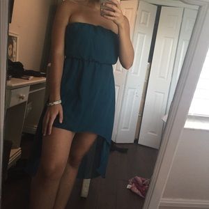 blue strapless high to low dress!!