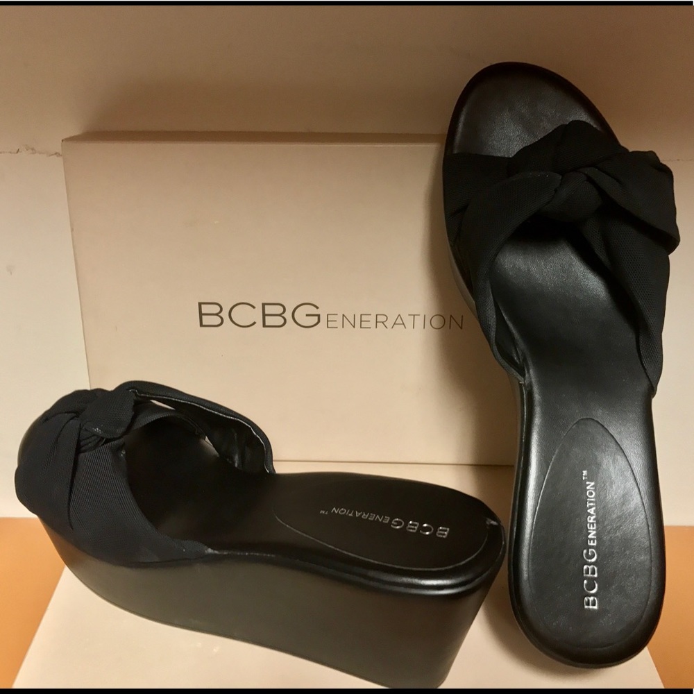 BCBGeneration Black Wedge Sandals
