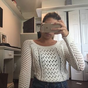 netted white thick sweater