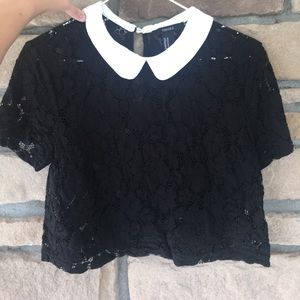 Black lace and white collared shirt