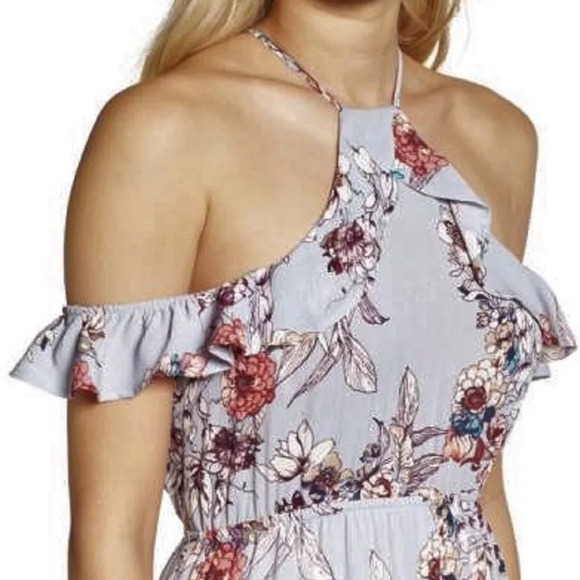 Blue Floral Cold Shoulder Maxi Dress - Picture 6 of 7