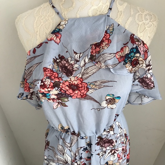 Blue Floral Cold Shoulder Maxi Dress - Picture 3 of 7