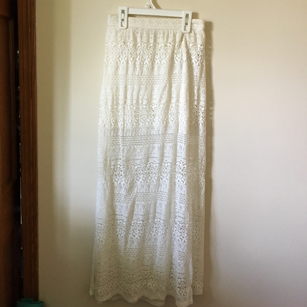 Hollister Boho White Lace Maxi Skirt FESTIVAL