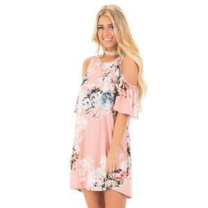 Pink floral cold shoulder dress size XL