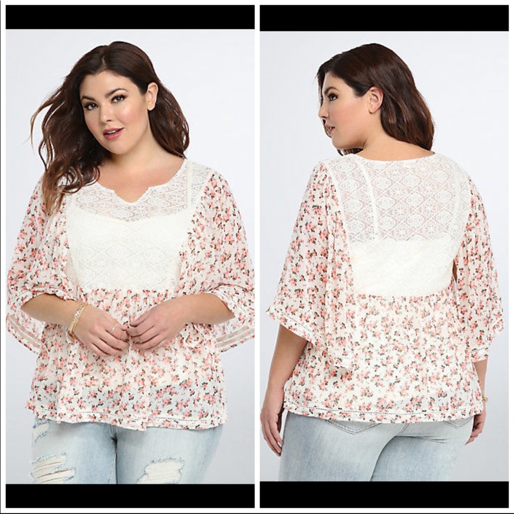 Torrid Floral Lace Inset Chiffon Lace Yolk