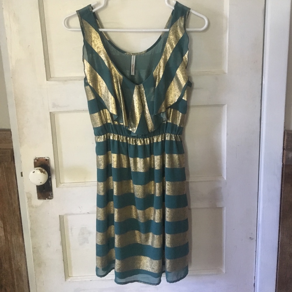 Gold and green striped dress