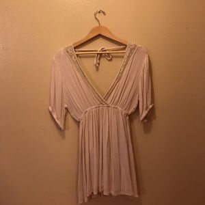 Light pink low V dress with lace