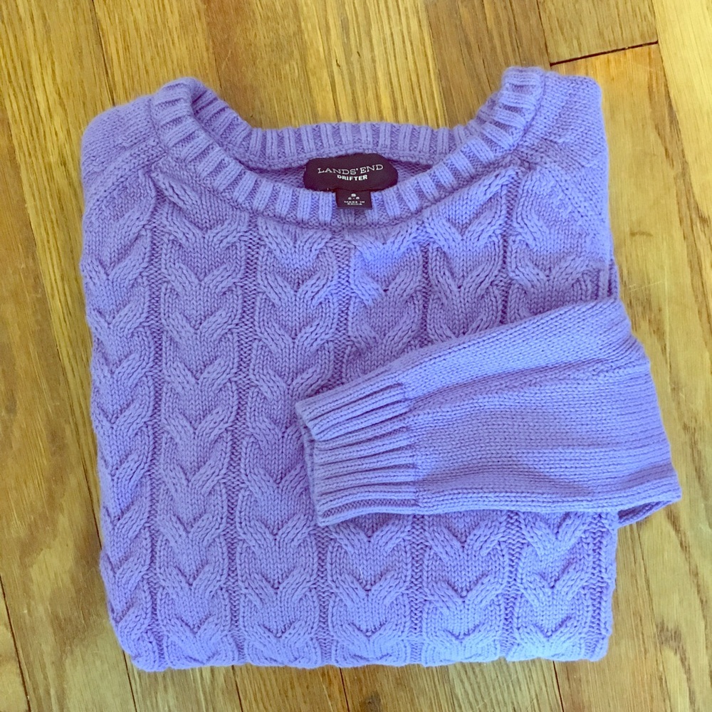 Lands End Small Purple Cable Knit Sweater