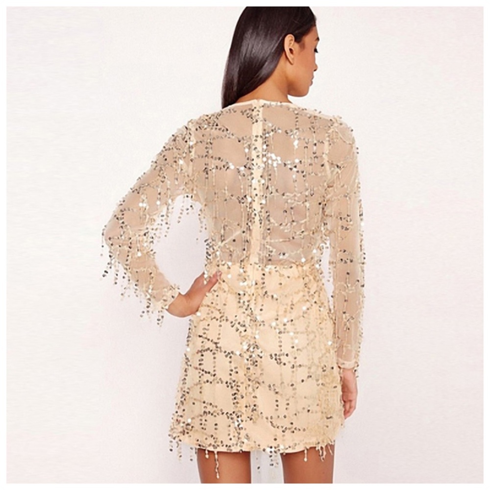Golden Sequin Sexy Seep V Party Dress - Picture 2 of 5