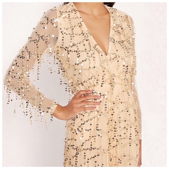 Golden Sequin Sexy Seep V Party Dress - Picture 3 of 5