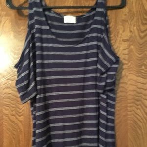 Blue and white stripped cold shoulder top