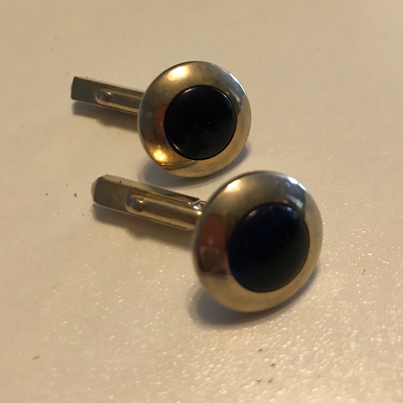 Vintage Swank Navy Blue Glass Cufflinks - Picture 1 of 2