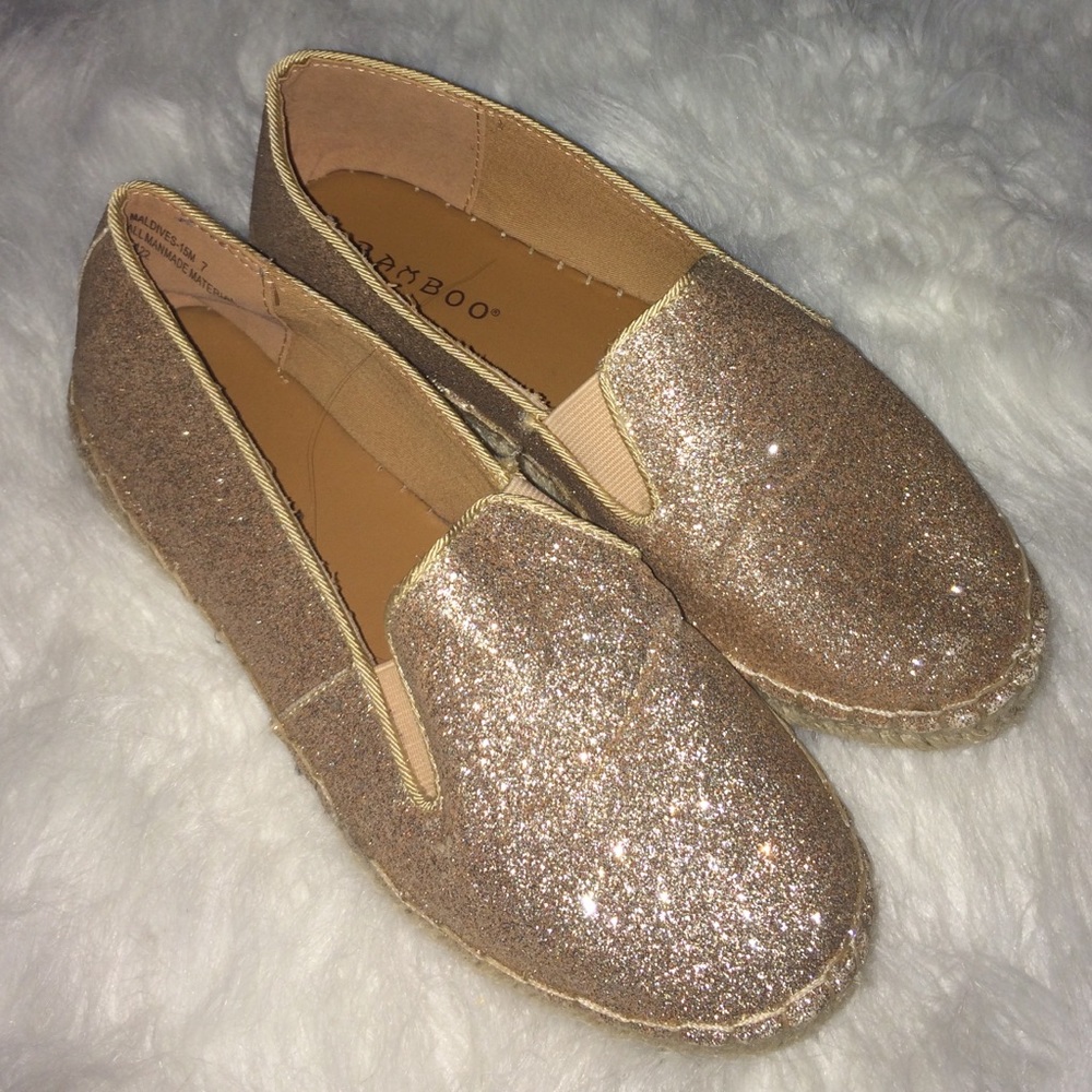 gold glitter slip ons
