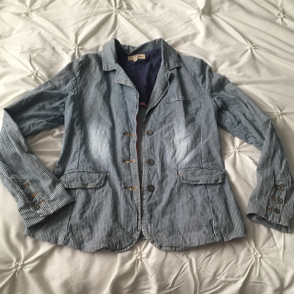 Earl Jeans Striped Faded Denim Blazer Jacket