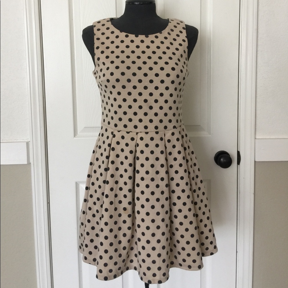 Beige with Black polka dot Dress