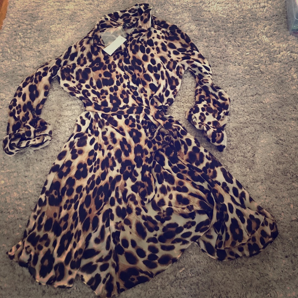 New BEBE small leapard, tie waist dress