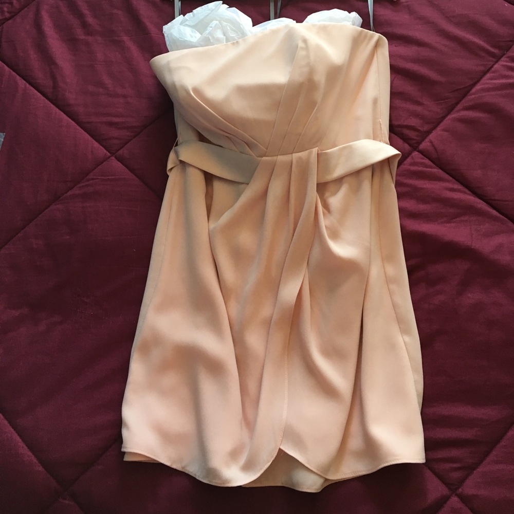 light pink strapless bridesmaid dress