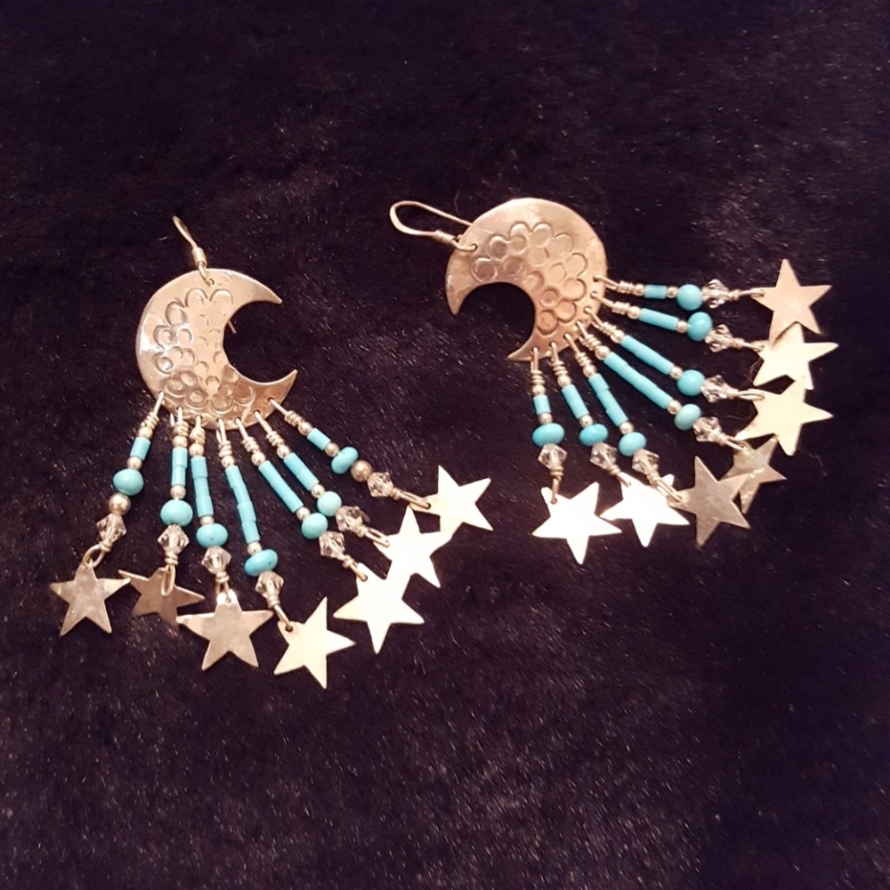 Crescent moon and stars earrings