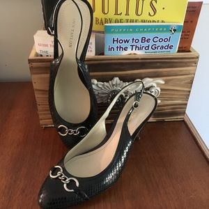 Black leather Ann Taylor sling backs