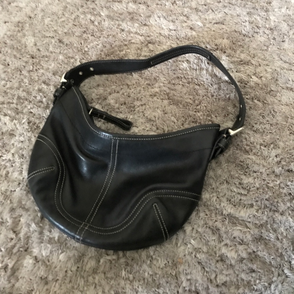 Used black leather mini Coach purse