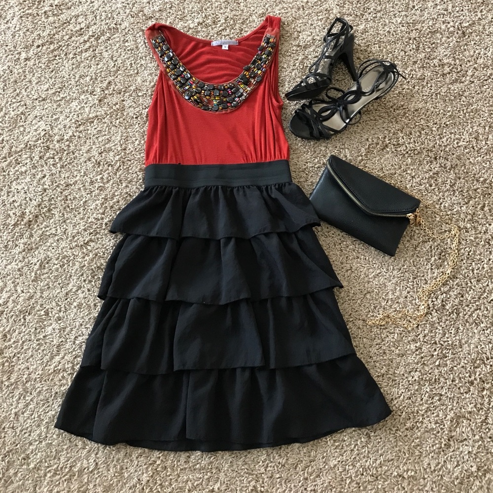 Beaded black/orange dress!