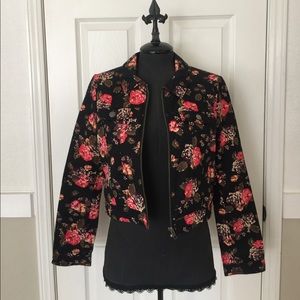 NWOT Floral print black jean jacket