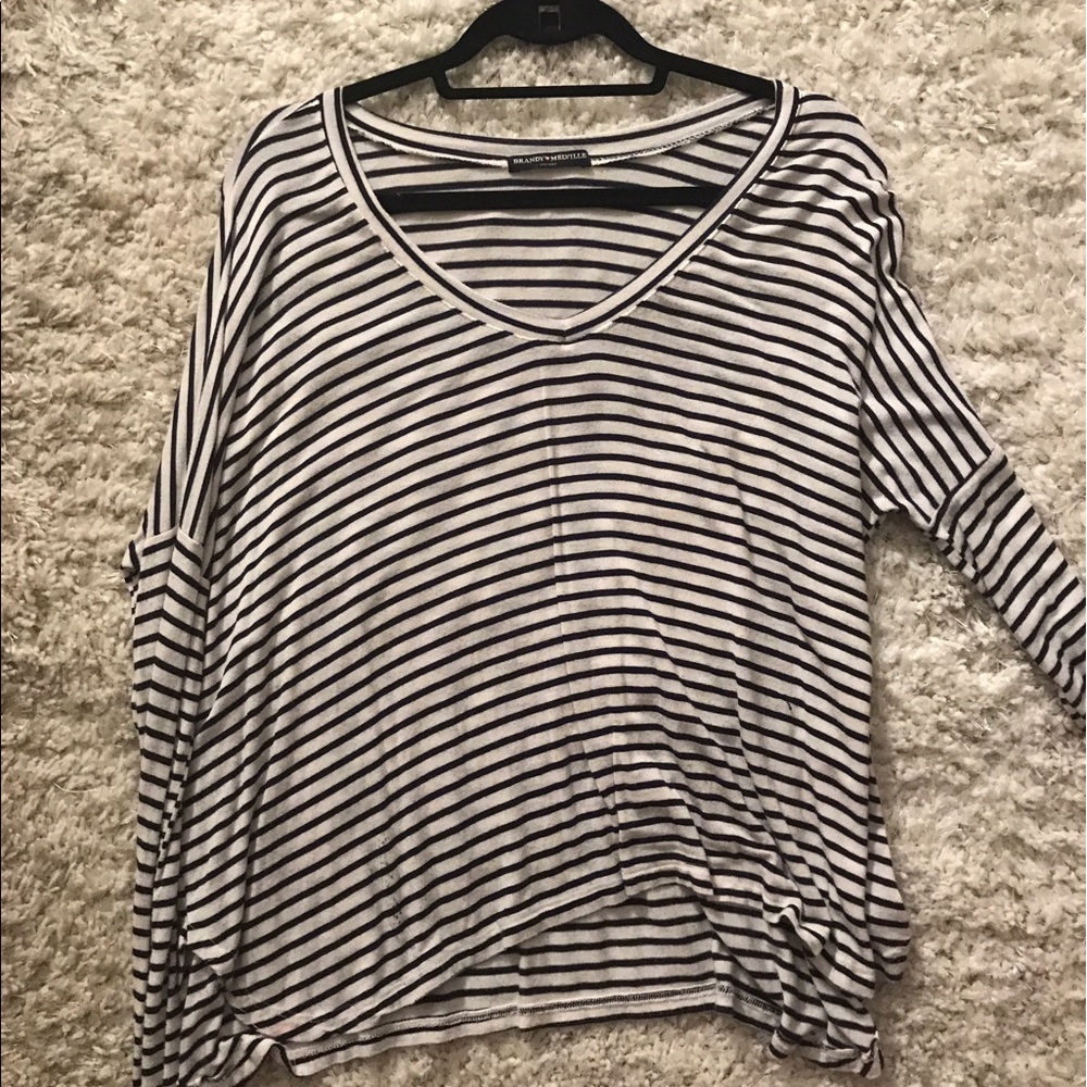 Brandy Melville long sleeved striped v neck top