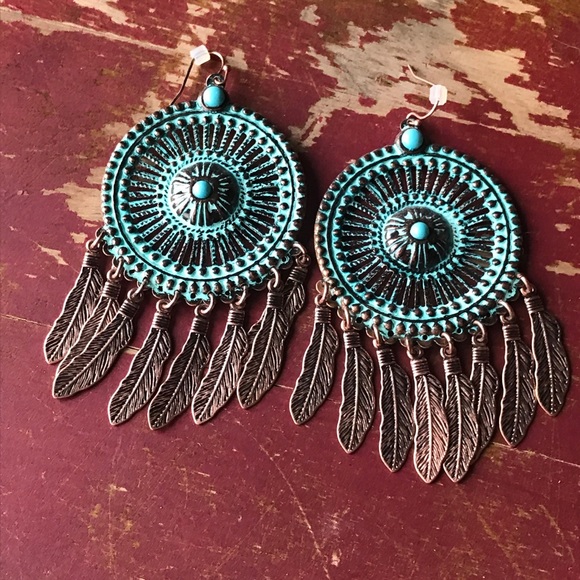 Jewelry - LOVE boho turquoise and copper statement earrings
