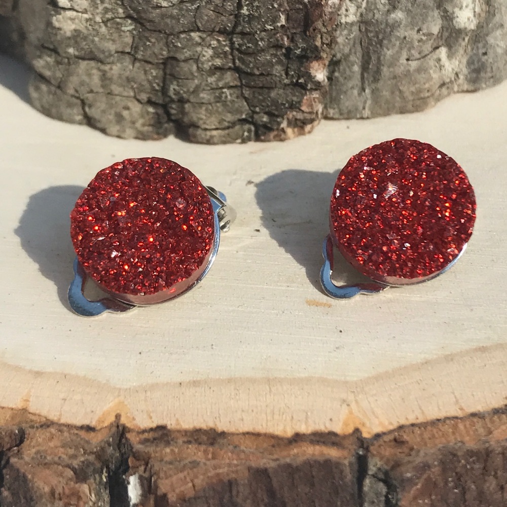 Red Druzy Clip On Earrings 🌸3 for $18🌸