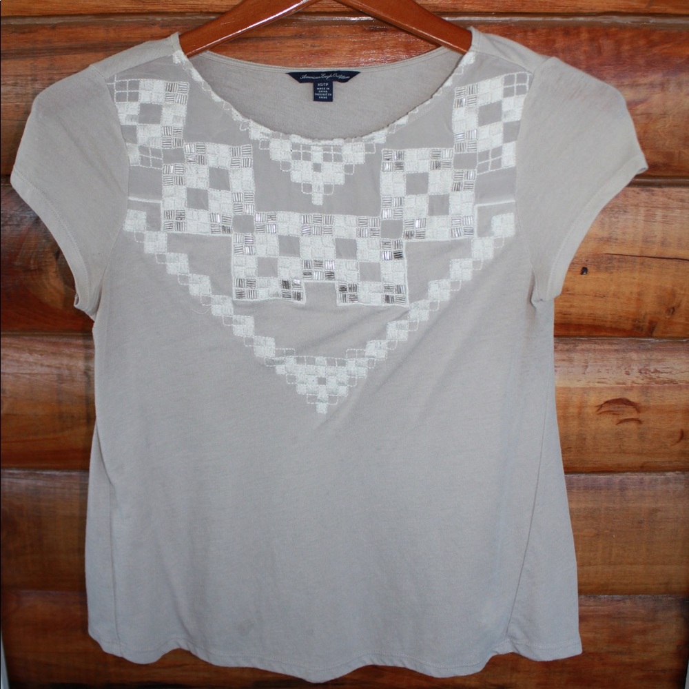 Flashy sequin short sleeved silver top