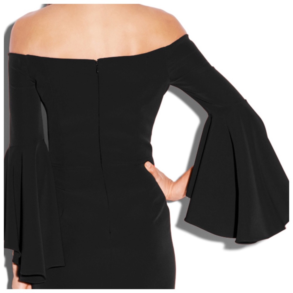 Black Off The Shoulder Flare Sleeve Dress - Picture 3 of 4
