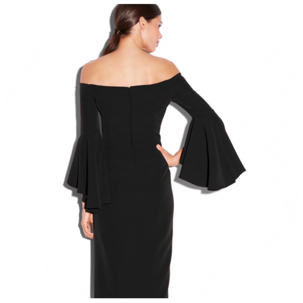 Black Off The Shoulder Flare Sleeve Dress - Picture 4 of 4