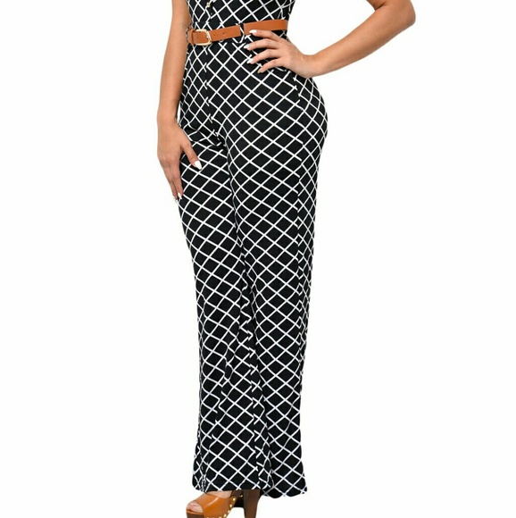 Lattice Print Wide Leg Jumpsuit(host pick 🎉💕) - Picture 3 of 5