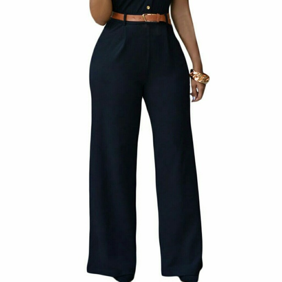 Black Belted Wide Leg Jumpsuit - Picture 3 of 8