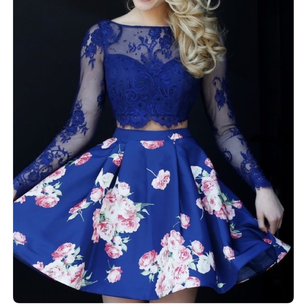 Sherri hill two piece blue floral dress 32323