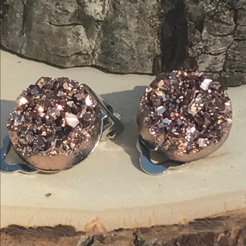 Rose Gold Druzy Clip On Earrings 🌸3 for $18🌸
