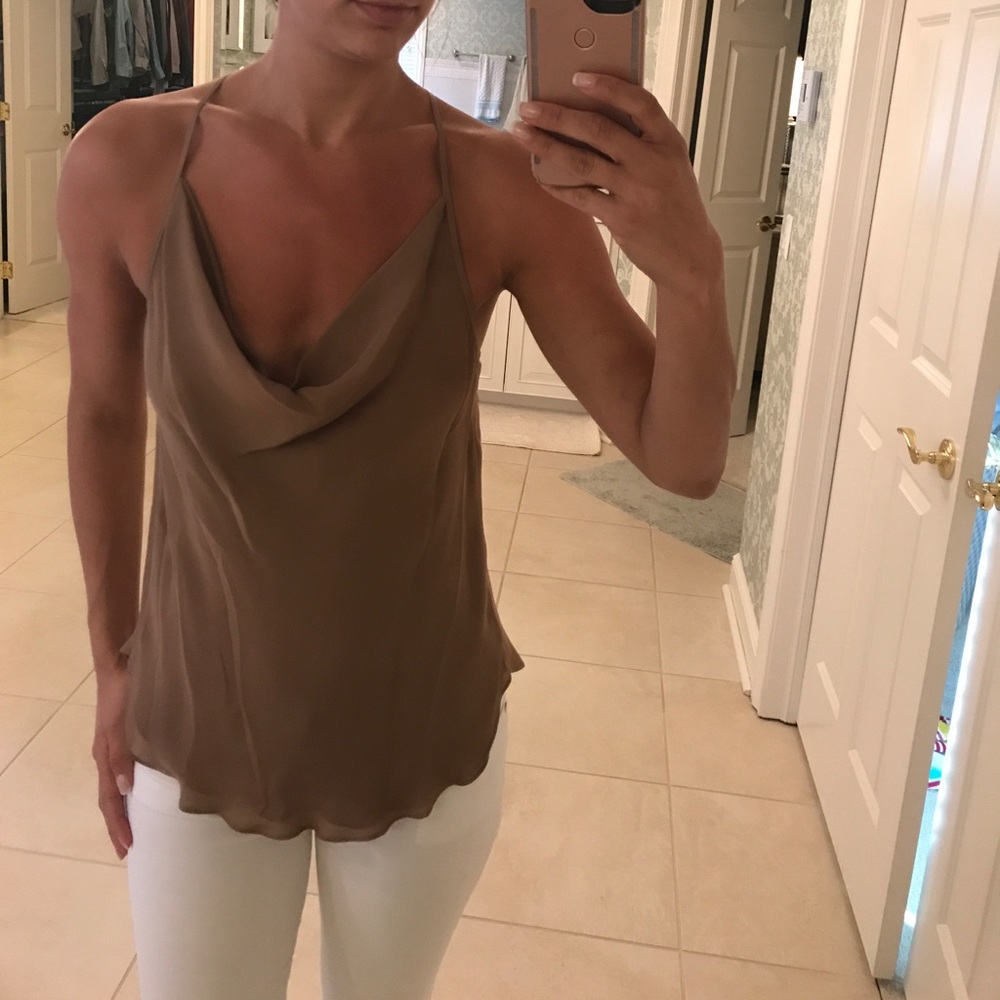 NWT Haute Hippie tan cowl neck silk top