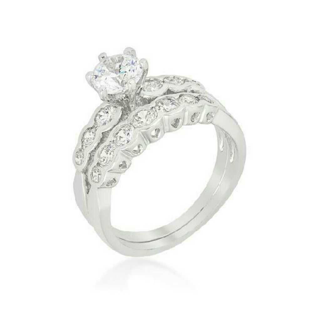 3ct CZ White Gold Rhodium Ring Set