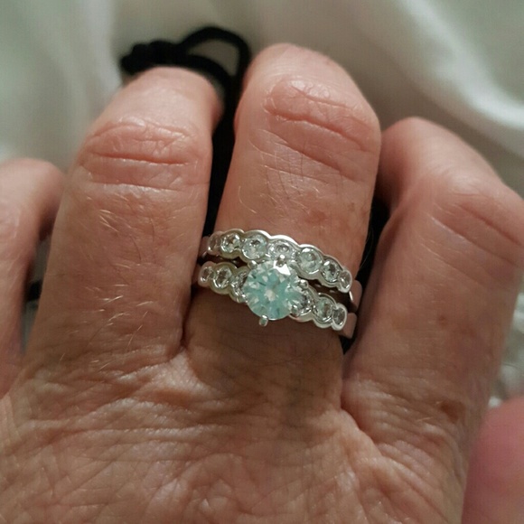 3ct CZ White Gold Rhodium Ring Set - Picture 2 of 3