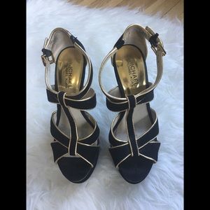 MICHAEL Michael Kors black and gold strappy heels
