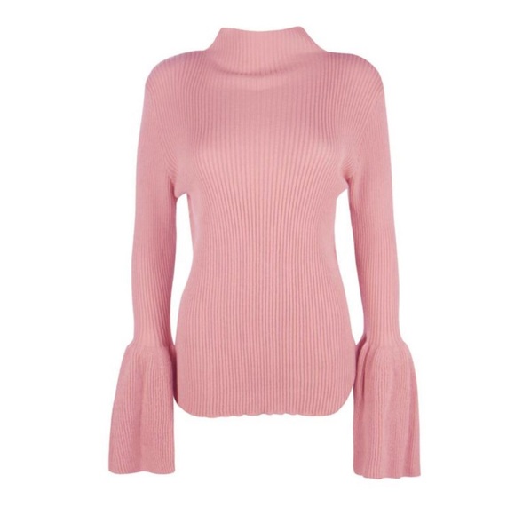 Pink & Black Bell Sleeve Turtleneck Sweater - Picture 4 of 8