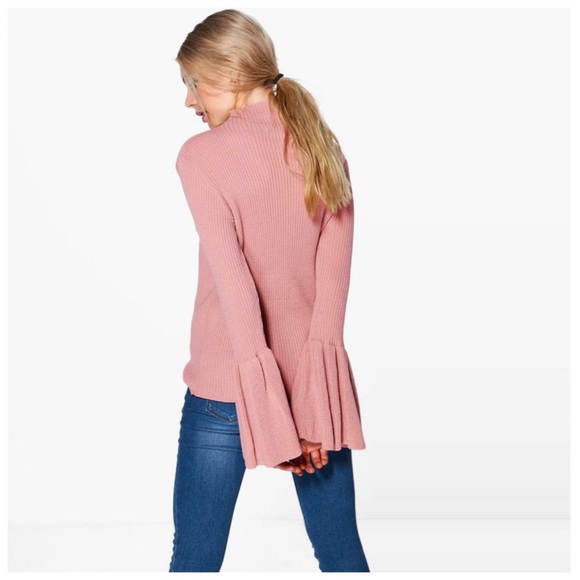 Pink & Black Bell Sleeve Turtleneck Sweater - Picture 3 of 8