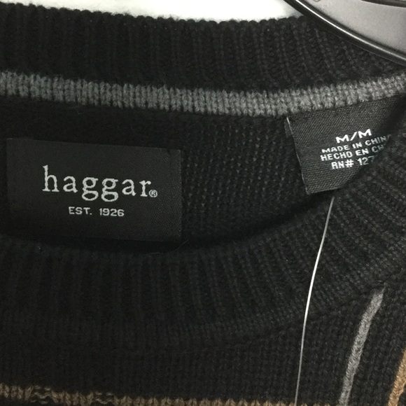 Haggar M Crewneck Sweater Square Pattern Black NWT - Picture 3 of 4