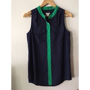 J.Crew navy and green silky top