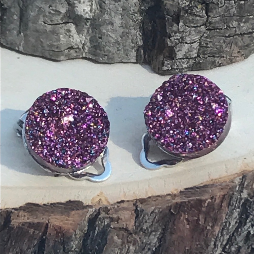 Purple Druzy Clip On Earrings 🌸3 for $18🌸