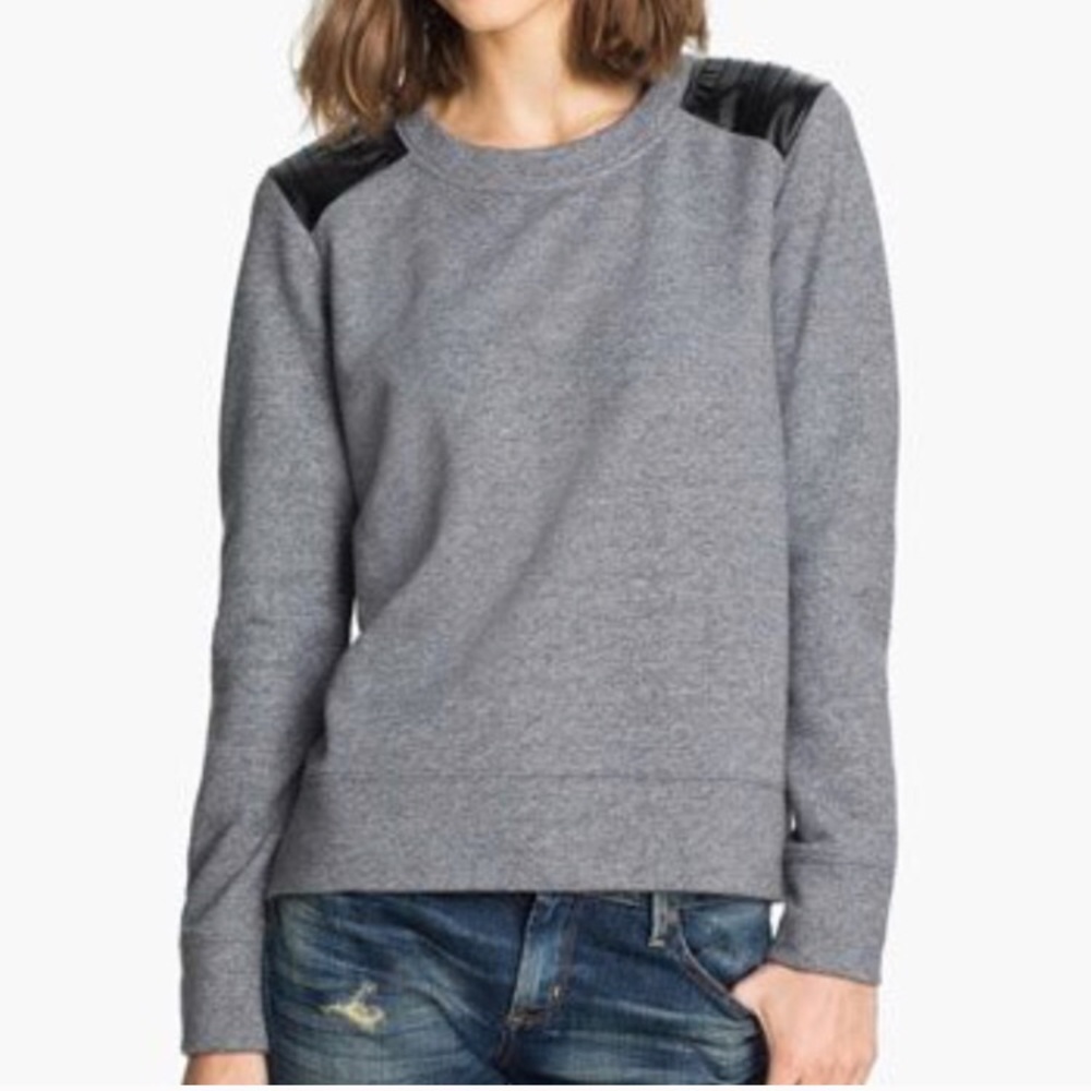 Trouve Quilted Faux Leather Shoulder Sweatshirt