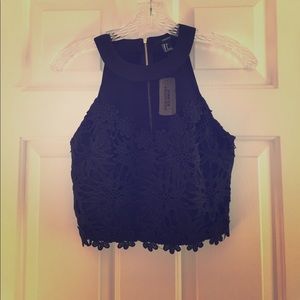 Black Crop Top with Lace Front and Back Zipper