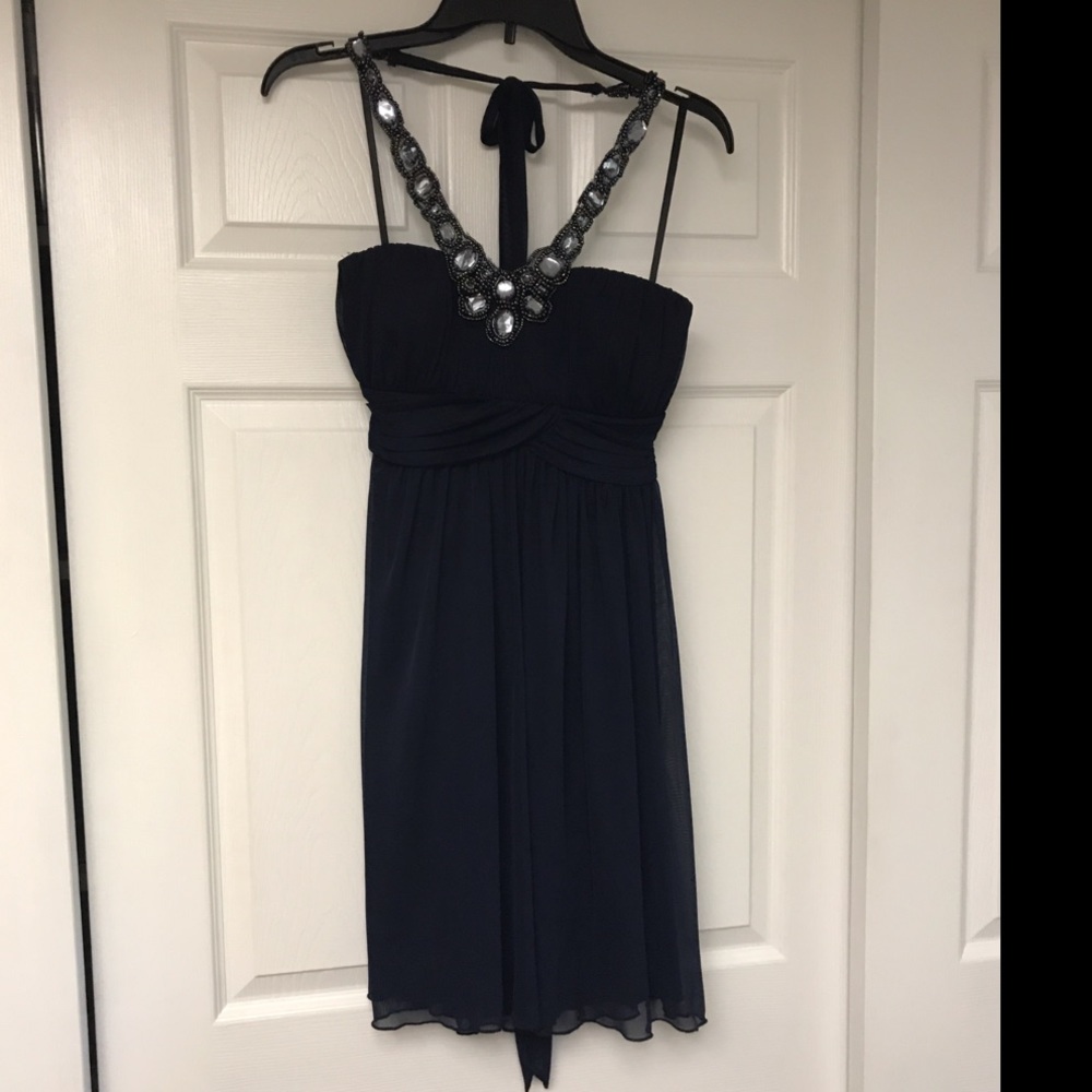 Homecoming Halter top navy dress with AB stones