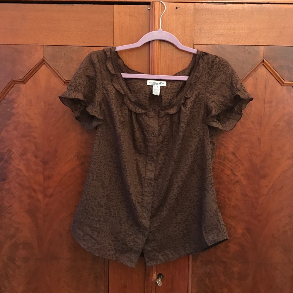 Brown Leopard Print Burnout Blouse