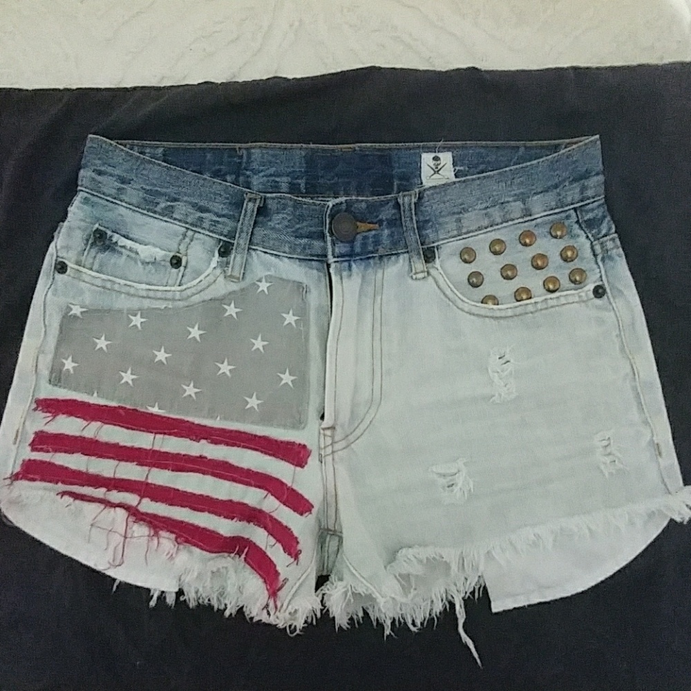 💀Stars & Stripes Distressed Jean Shorts sz 27/28